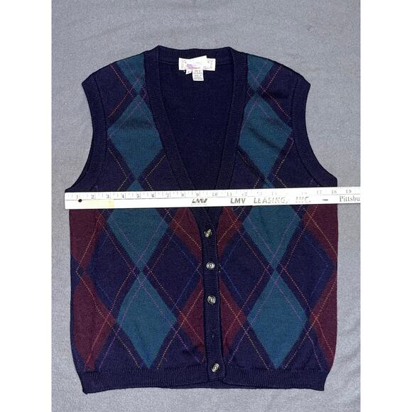 Tricots St. Raphael Argyle Sweater Set Navy Green Red Cardigan Vest Wool - Picture 4 of 12